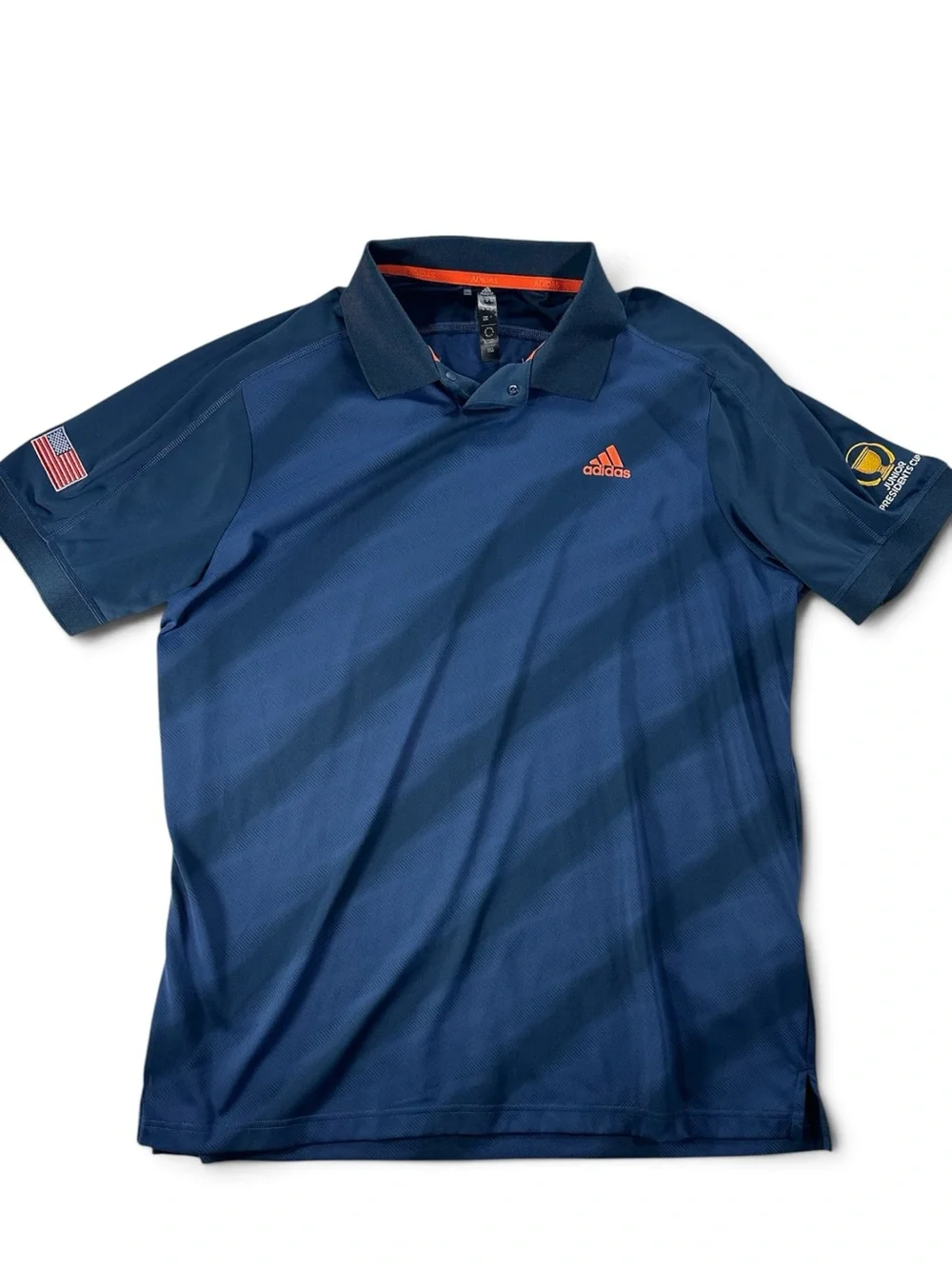 Adidas Men’s Navy Junior Presidents Club Polo Shirt with Orange Logo XL